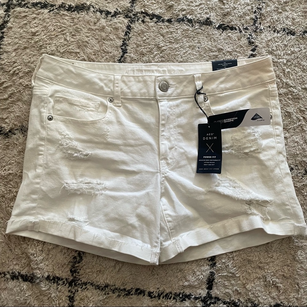American Eagle Women’s White Stretchy Denim Shorts